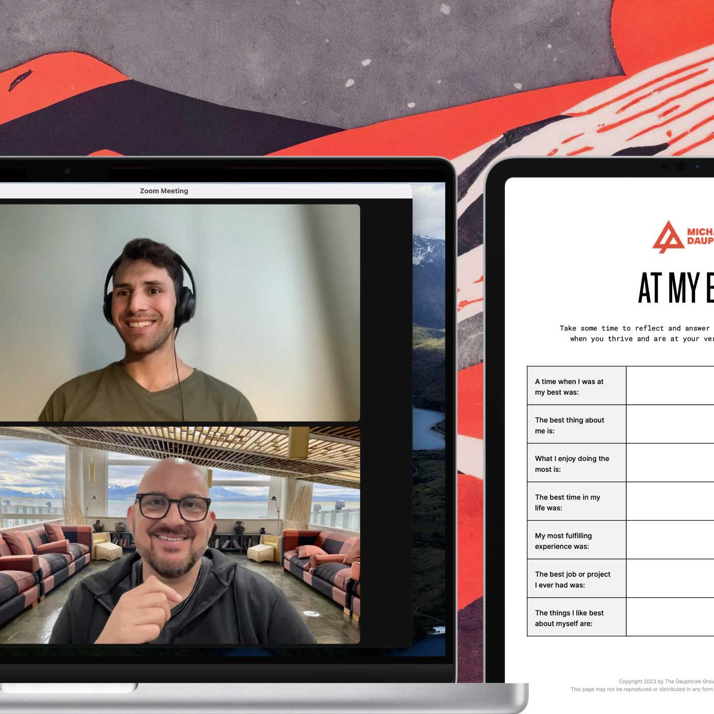 product mockup of worksheets and zoom call